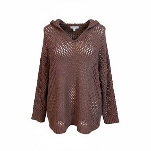 Maurices Women's 1X Open Weave Crochet Hoodie Sweater Brown Chenille Soft Boho